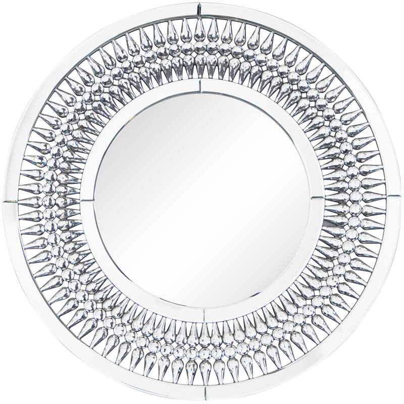 Elegant Silver Glass Wall Mirror with Crystal Embellishment