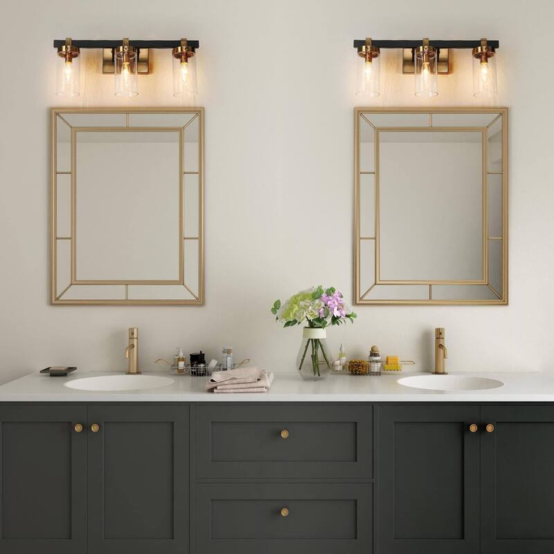Modern Gold 3-Light Bathroom Vanity Lights Cylindrical Glass