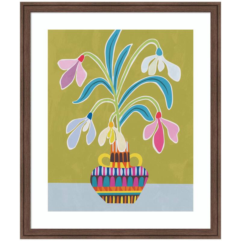 Kate and Laurel Framed Art Snowdrops the January Birth Flower by Rachel Lee - 22x26 - Brown
