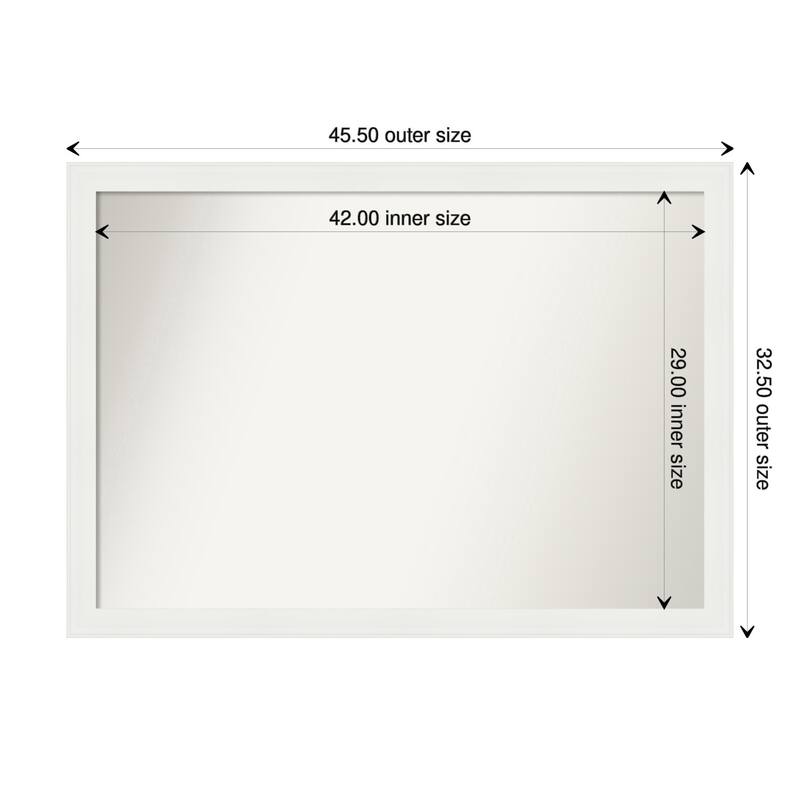 Vanity White Narrow Framed Non-Beveled Custom Wall Mirror, Bathroom Vanity Mirror - Outer Size: 45.5 x 32.5