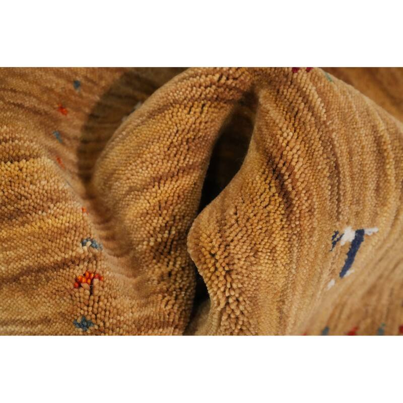 Hand Knotted Oriental 100% Wool Carpet Tribal Animal Pictorial Yellow & Gold Gabbeh Area Rug - 4' 0'' X 2' 0''