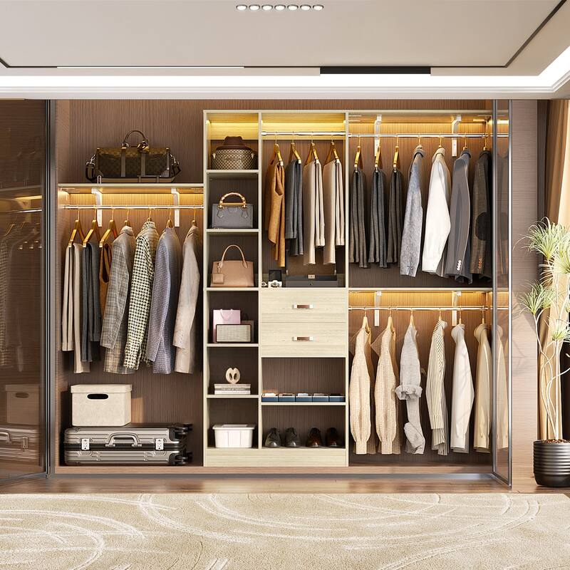 31.5'' to 96'' W Closet Organizer System with Drawers and Tower Shelves for Reach-in and Walk-in Closet - Washed Oak
