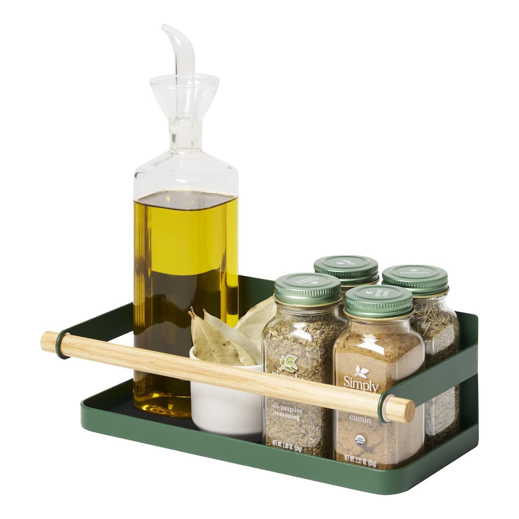 Yamazaki Home Magnetic Storage Caddy, Steel and Wood, Holds 3.3 lbs - L 5.12 x W 10.83 x H 3.35 inches