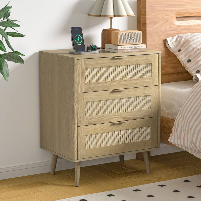 3-Drawer Rattan Dresser - Modern Boho Chest with Natural Accents, Smooth Drawers & Bedroom Storage - Beige