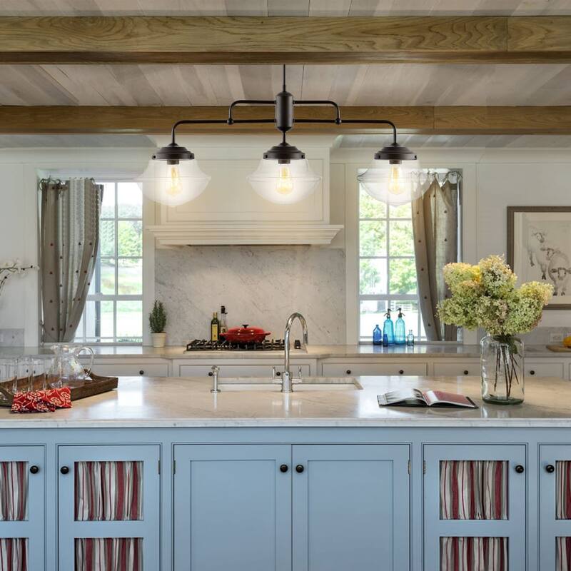Jayden 37.5" 3-Light Industrial Farmhouse Rustic Iron/Glass Linear LED Pendant, Oil Rubbed Bronze/Clear by JONATHAN Y - 3 Light