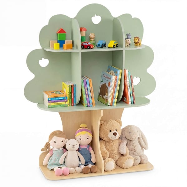 slide 2 of 10, Costway 45” Kids Tree Bookshelf with Open Shelves for Reading Nook, - See Details Green & Natural - See Details