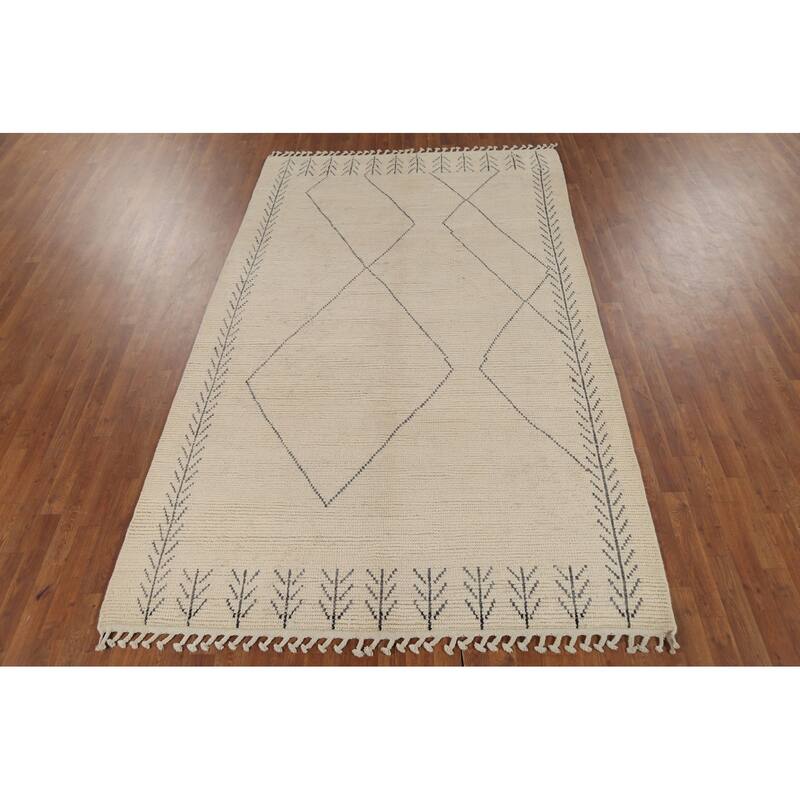 Ivory Moroccan Area Rug Handmade Wool Carpet - 5'11"x 9'4"