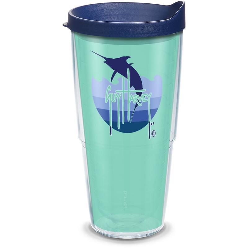 Tervis Guy Harvey Mint and Navy Marlin Made in USA Double Walled Insulated Travel Tumbler, Classic - 24oz