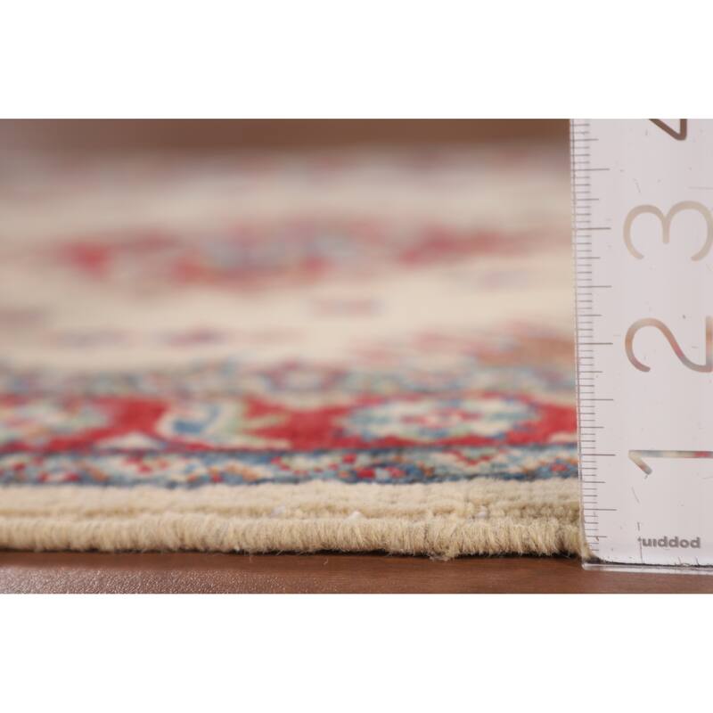 Beige / Ivory Geometric Kazak Oriental Accent Rug Handmade Wool Carpet - 3'2" x 5'0"