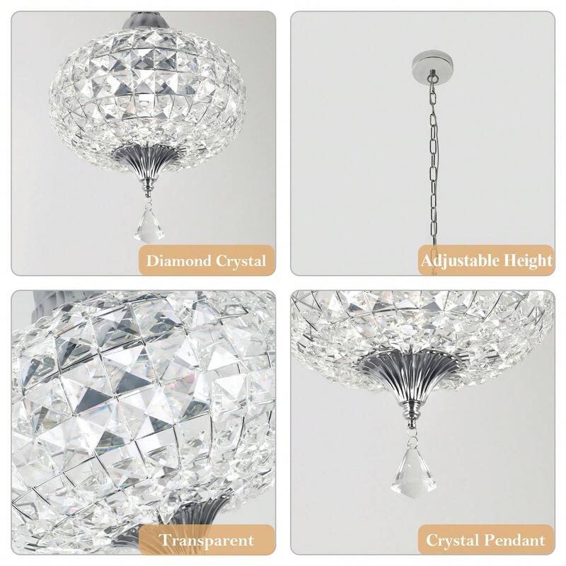 Cusp Barn Retro French 1-Light Globe Crystal LED Chandelier Kitchen Island Pendant Light for Dining Room
