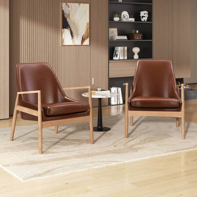 Sherpa Fabric Accent Chair Set of 2 with Solid Wood Frame, Upholstered & Comfortable for Living Room