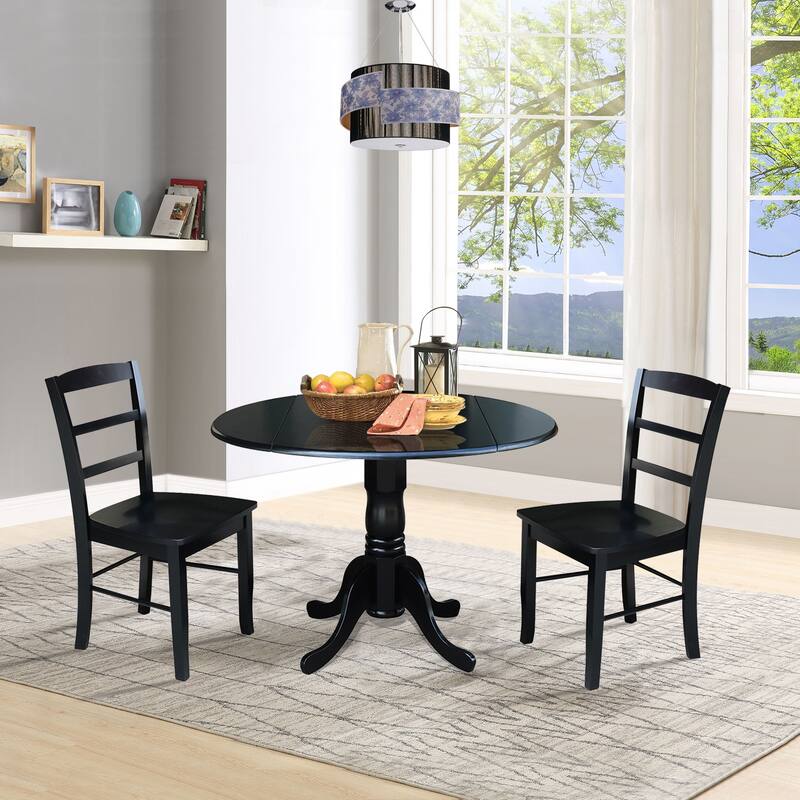 42-inch Dual Drop-leaf Pedestal 3-piece Dining Set
