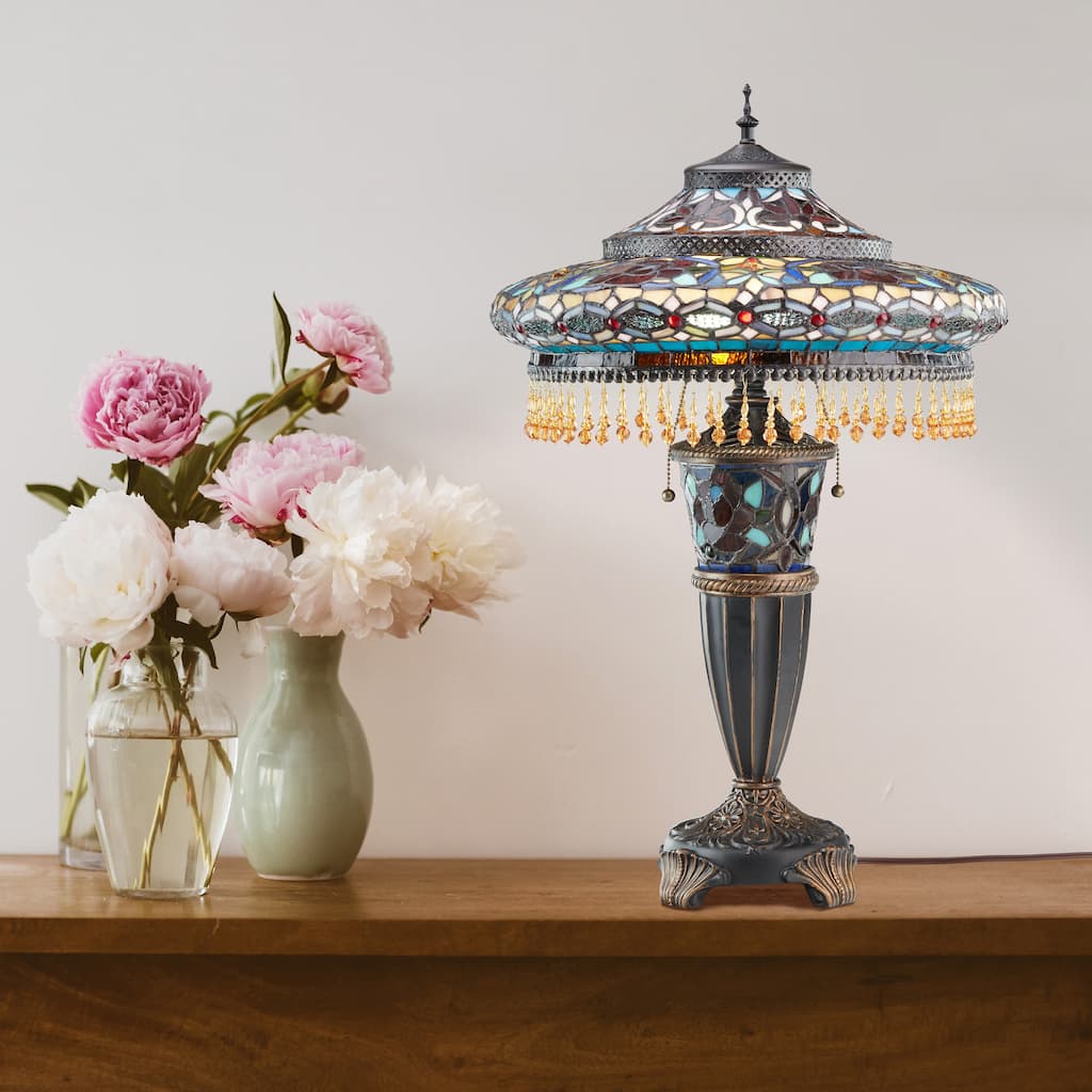Gracewood Hollow Lachmet Multicolored Stained Glass Table Lamp (27.5 in.) - 17"L x 17"W x 27.5"H