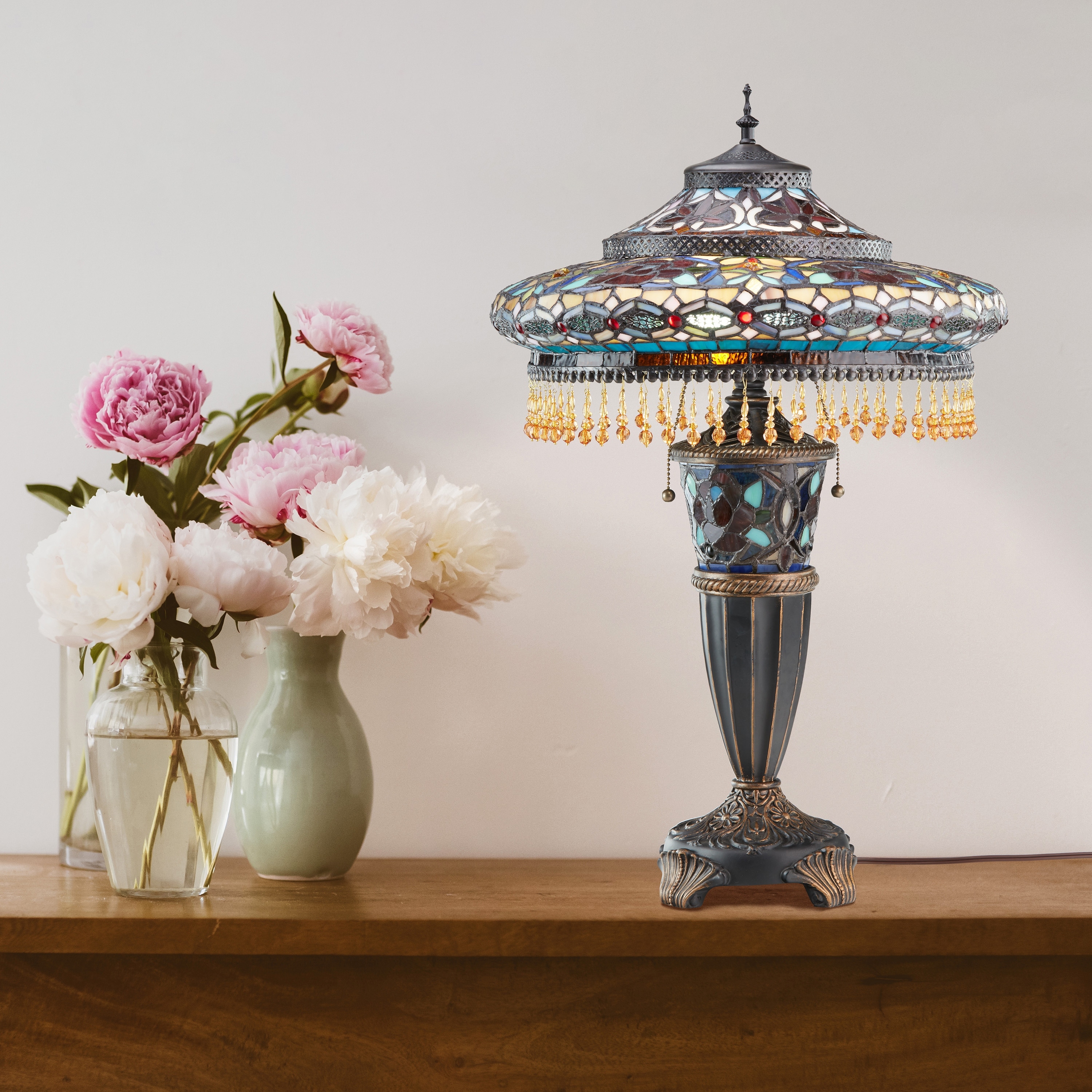 River of Goods Parisian Multicolored Tiffany-Style Stained Glass Table Lamp (27.5 in.) - 17"L x 17"W x 27.5"H