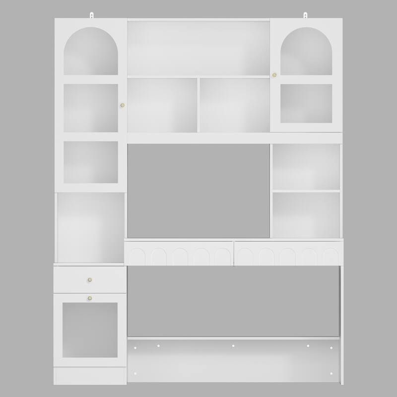 Home Office Bookshelf Spacious Multi-Section Workstation Desk - 62.4"x79.1“