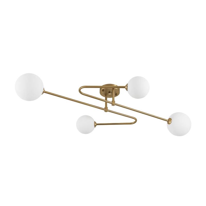 Mid-Century Opal Glass Globe Sputnik Semi Flush Mount Light