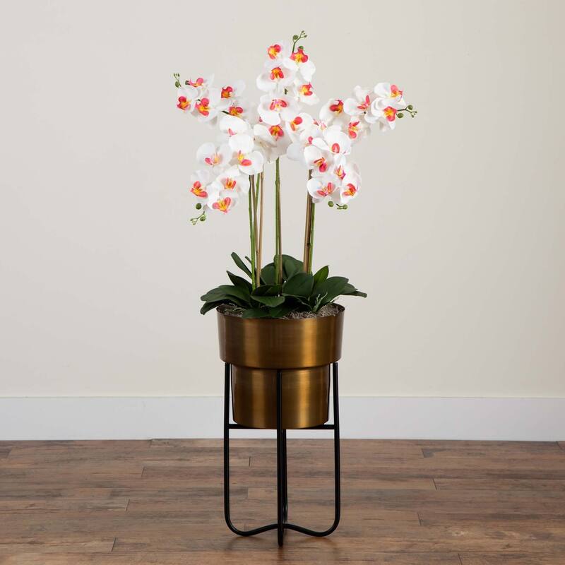 Orchid Floral Artificial Arrangement with Planter and Stand - 48" - White