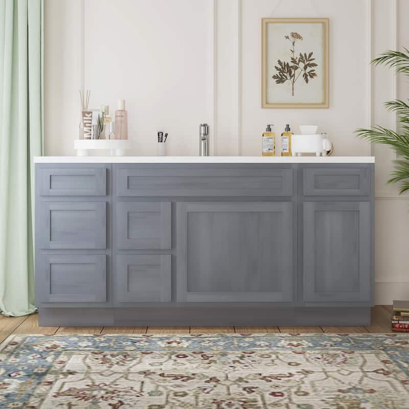 Vanity Art 66" Oak Freestanding Bathroom Vanity Cabinet without Top