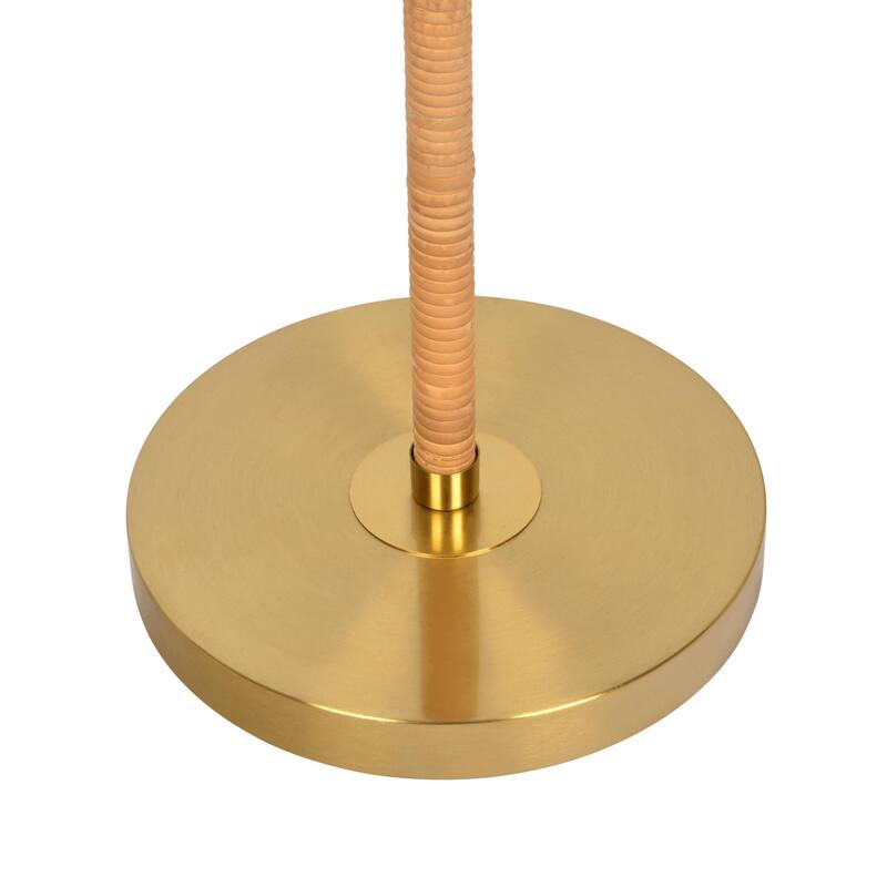 Stylish 2-Light Floor Lamp, Natural Rattan Tube, Double On/Off Zipper - Gold,Rattan