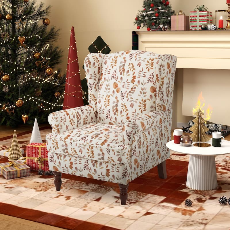 Erommy Modern Accent Chair with High Back, Upholstered Fabric Single Sofa with Button Details and Wooden Legs