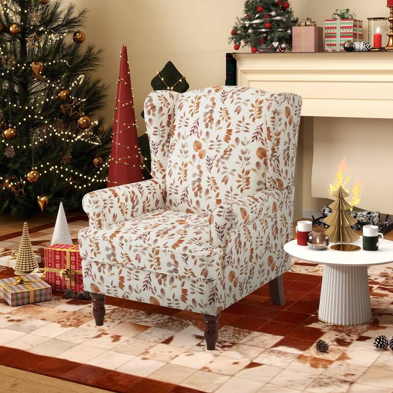 Erommy Wing back Arm Chair, Upholstered Fabric High Back Chair with Wood Legs