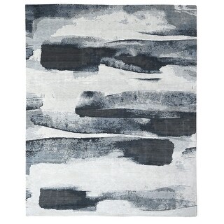 Shahbanu Rugs Asphalt Black, Modern Abstract Design, Hand Knotted, Pure ...