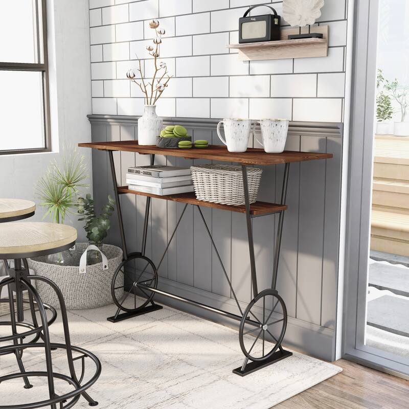 Furniture of America Lodz Rustic Metal 47-inch Open Shelf Bar Table