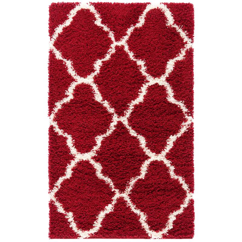SAFAVIEH Dallas Shag Darina Trellis 1.5-inch Thick Rug - 3' x 5' - Red/Ivory
