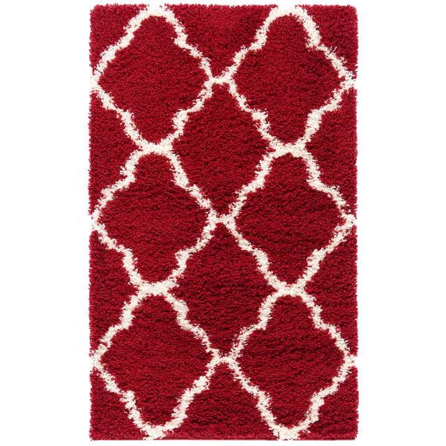SAFAVIEH Dallas Shag Giusy Trellis 1.5-inch Thick Rug - 3' x 5' - Red/Ivory