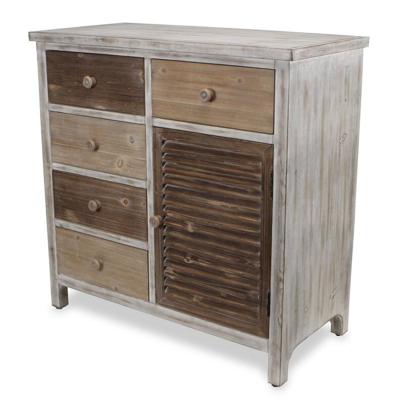HomeRoots 32" Brown Rustic Solid Wood End Table Cabinet With Five Drawers - 31.75
