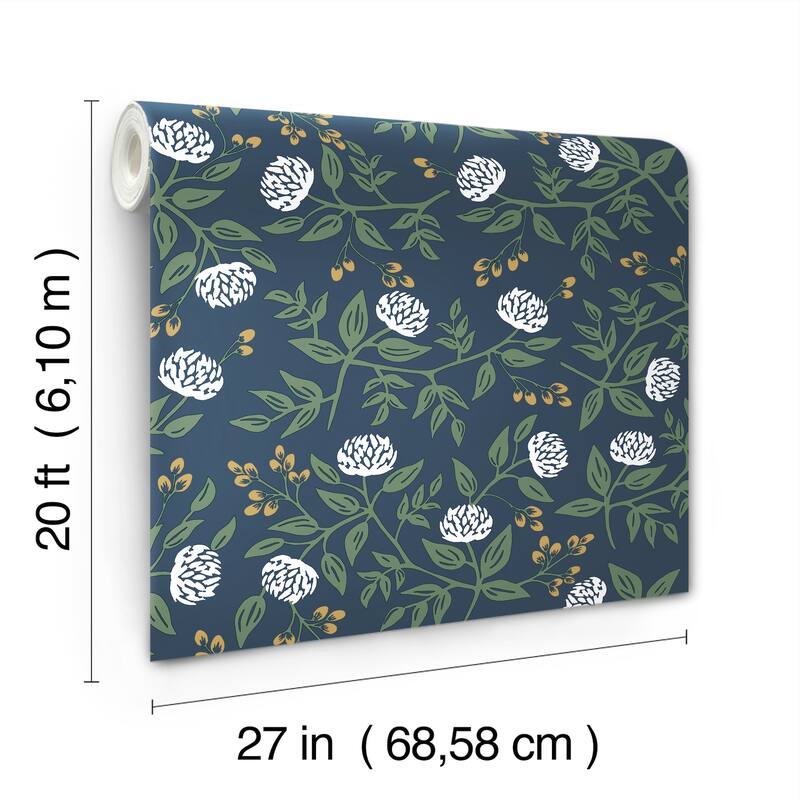 Rifle Paper Co. Peonies Navy Floral Premium Peel + Stick Wallpaper