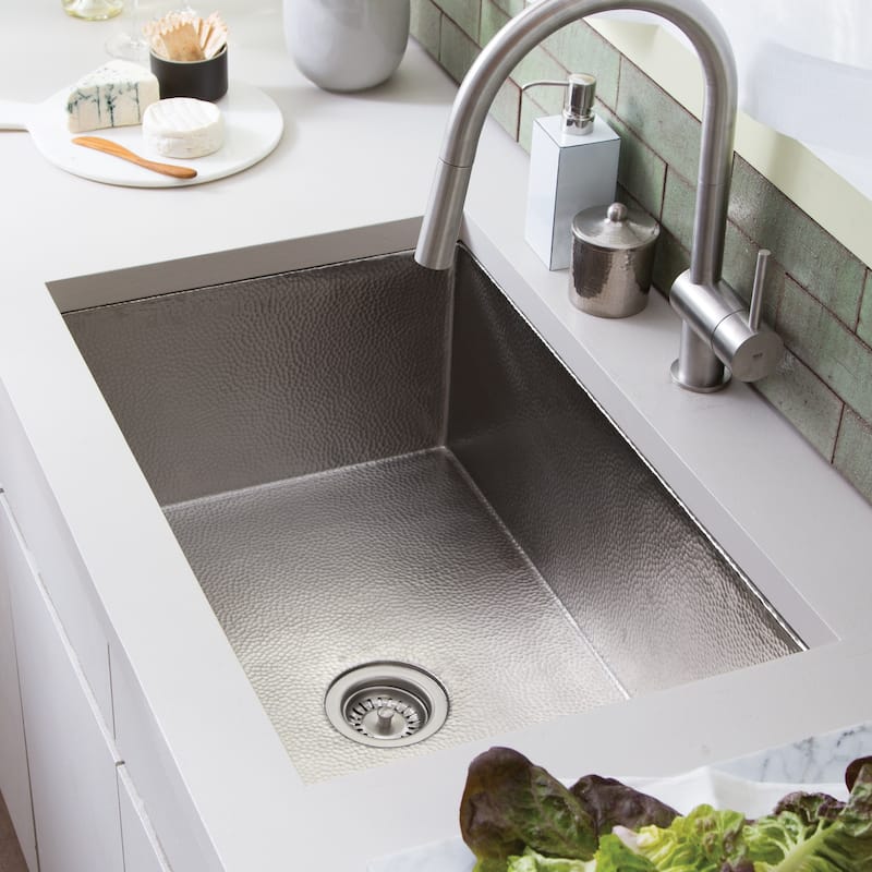 Cocina Hand Hammered Copper 30-inch Undermount Kitchen Sink - 30" x 18.5" x 10" - Brushed Nickel