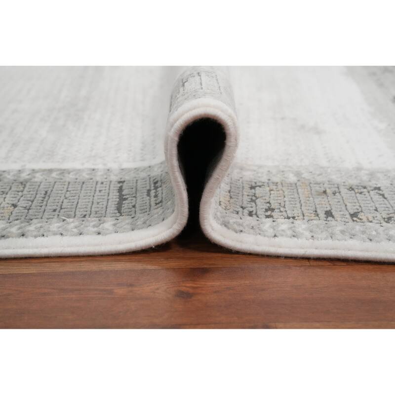 Machine Made Oriental Polyester Carpet Geometric Beige & Ivories Distressed Area Rug - 7' 5'' X 5' 2''