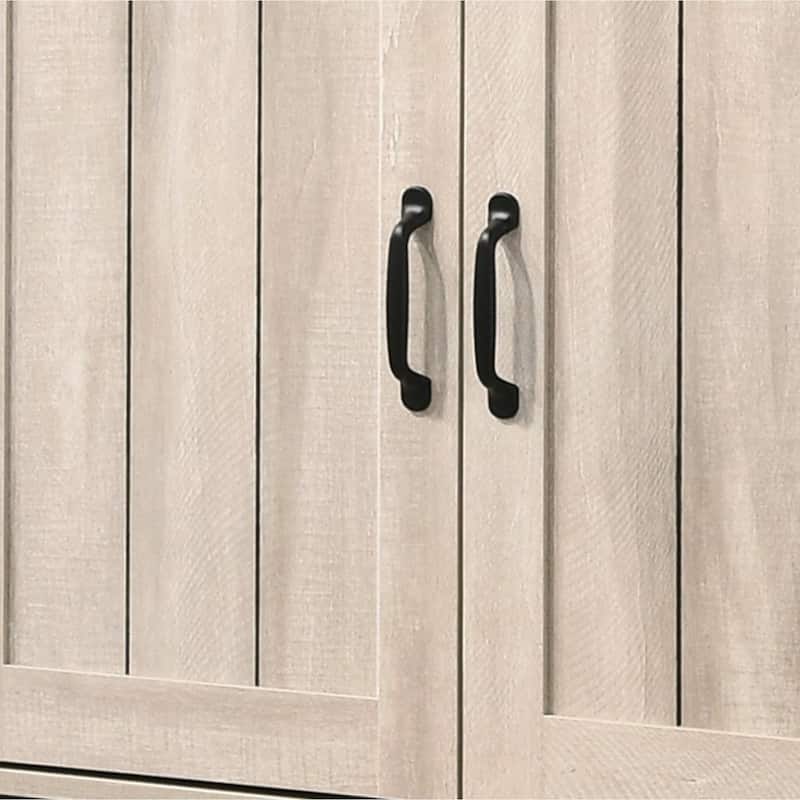 45 Inch 3 Door Sideboard Cabinet, 6 Shelves, 3 Door Handles, Ivory Gray
