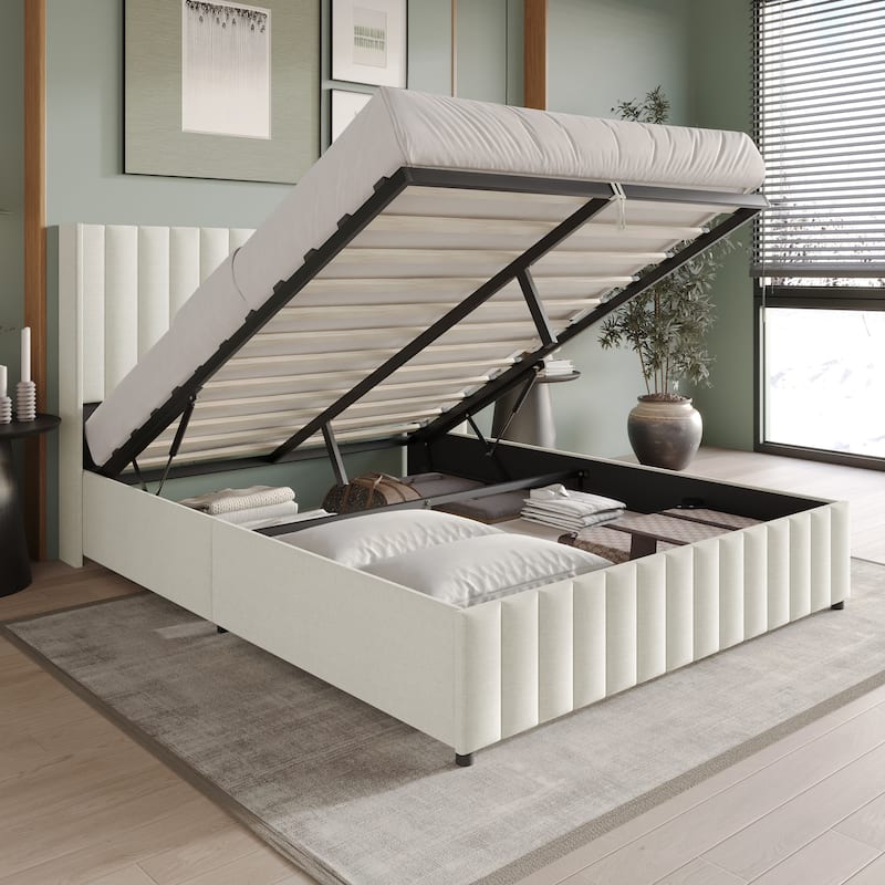 CraftPorch Minimalist Wingback Platform Lift Up Storage Bed