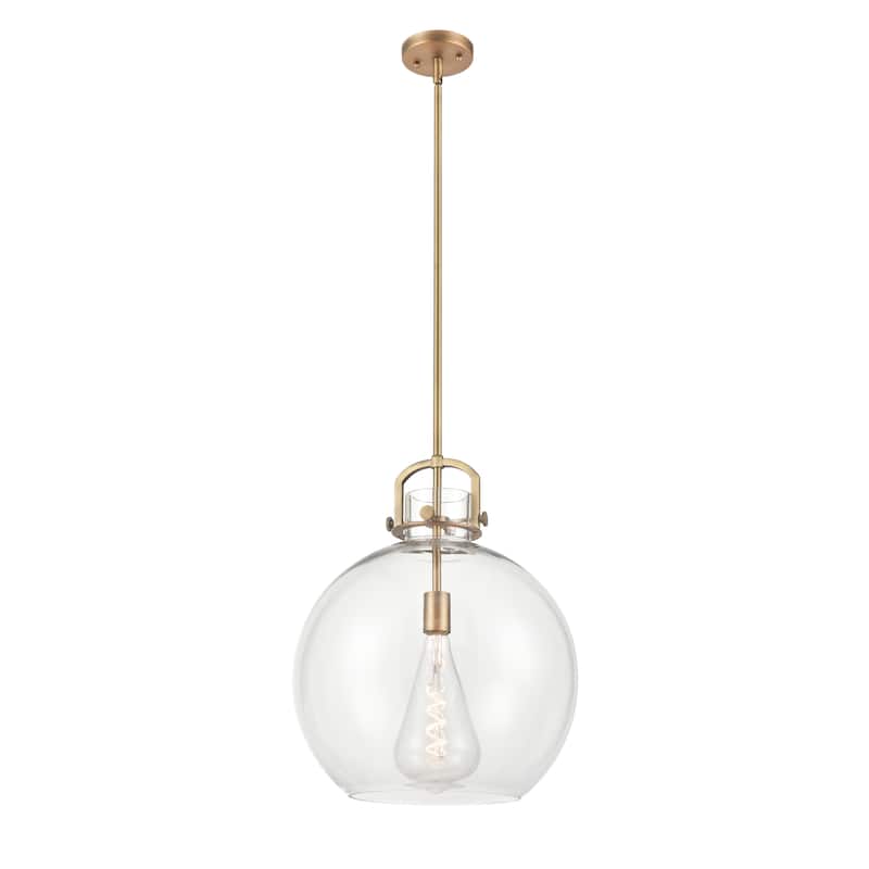 Innovations Lighting Newton Sphere - 1 Light 16" Stem Hung Pendant - Clear/Brushed Brass