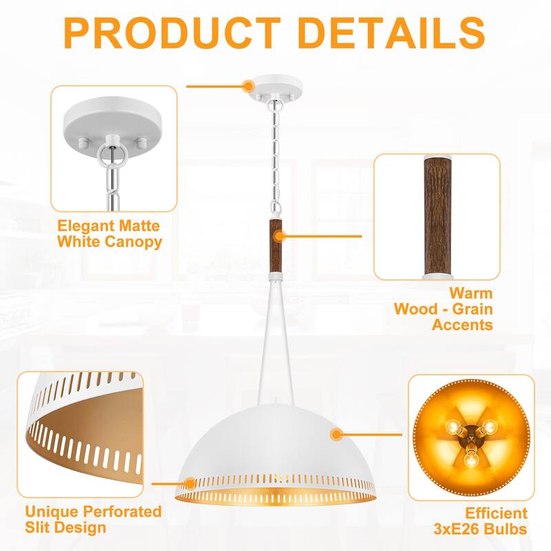 Modern Dome Pendant Light with Gold Interior Kitchen Lamp - Dia.16-in