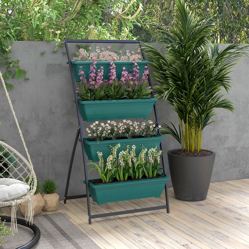 Outsunny Raised Garden Bed, 4 Tier Vertical Garden Planter Set for Indoor or Outdoor, 4 Outdoor Planter Boxes with Stand - Green