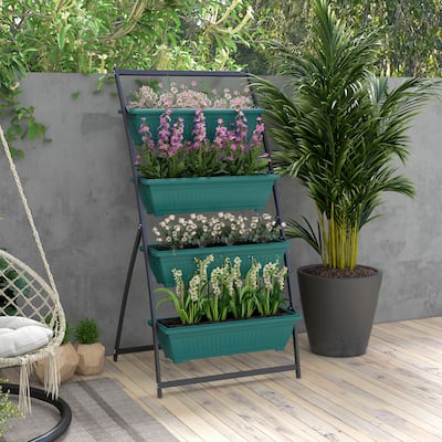 Self-Draining Raised Garden Bed Vertical Garden Planter Set Outdoor Planter Boxes with Stand and Drainage Hole for Courtyard