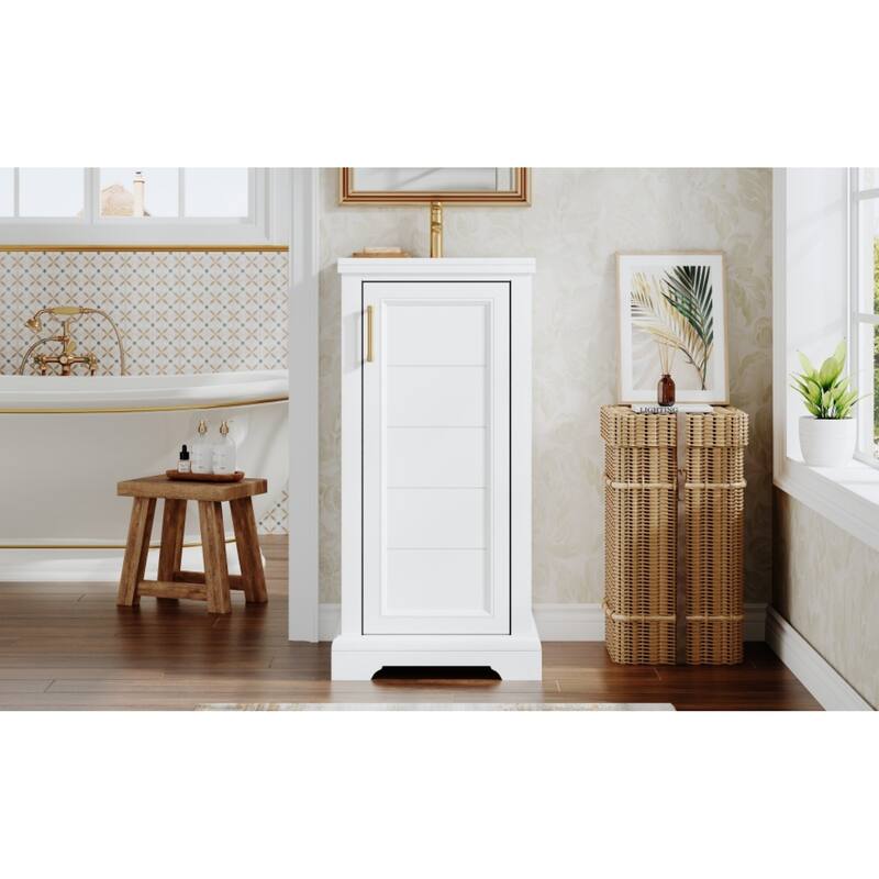 Roomfitters 16 Inch Bathroom Vanity with Ceramic Sink, Freestanding French Style Storage Cabinet & Adjustable Shelf, White