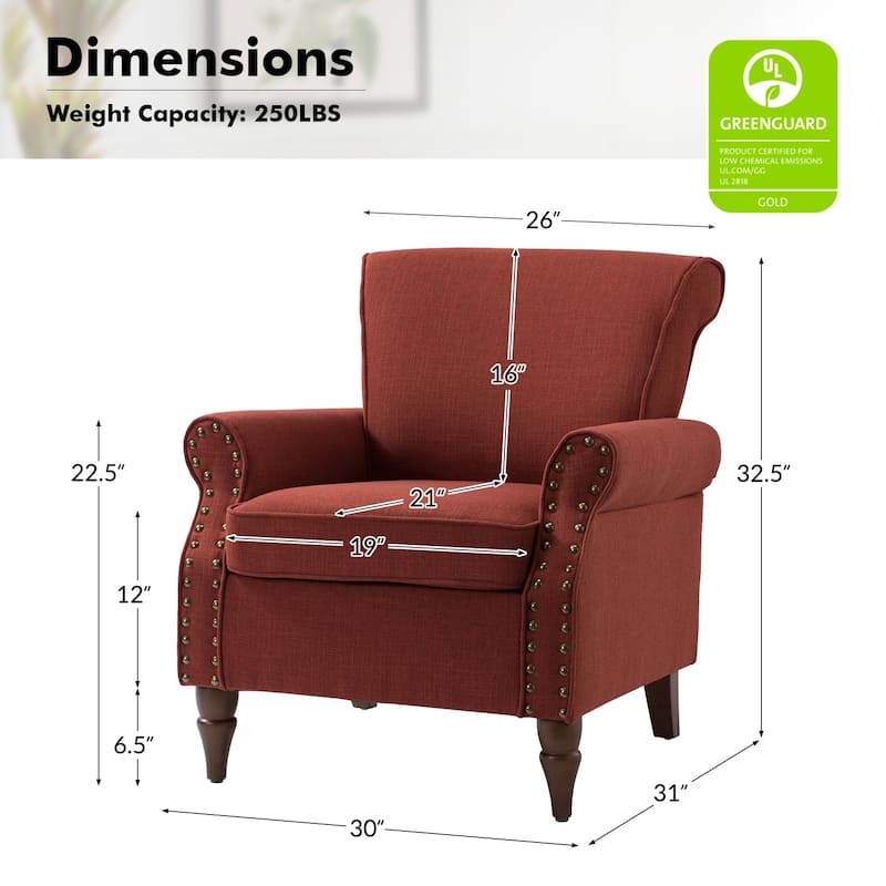 Nyctelius Upholstered Comfy Accent chair with Turned Wooden Legs and Nailhead Trim Set of 2 by HULALA HOME