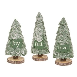 Green Resin Freestanding Evergreen Tree Figurines Set of 3 with Wood ...