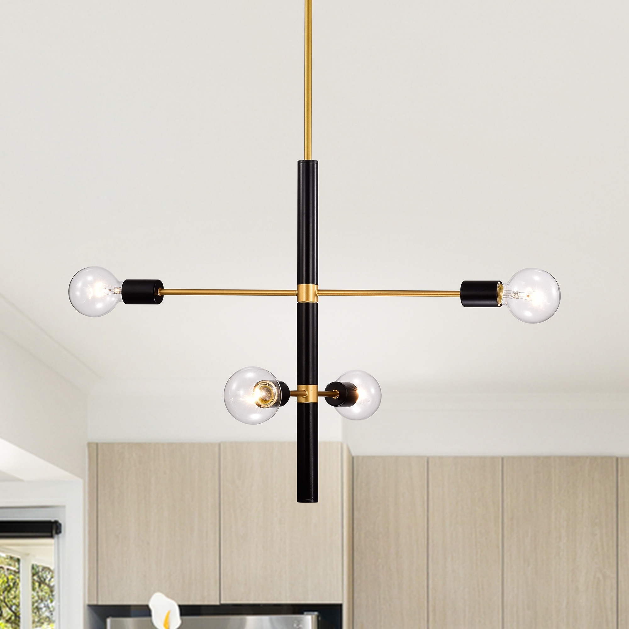 Warehouse of Tiffany Allisa Matte Gold + Matte Black 4-Light Metal Linear Chandelier