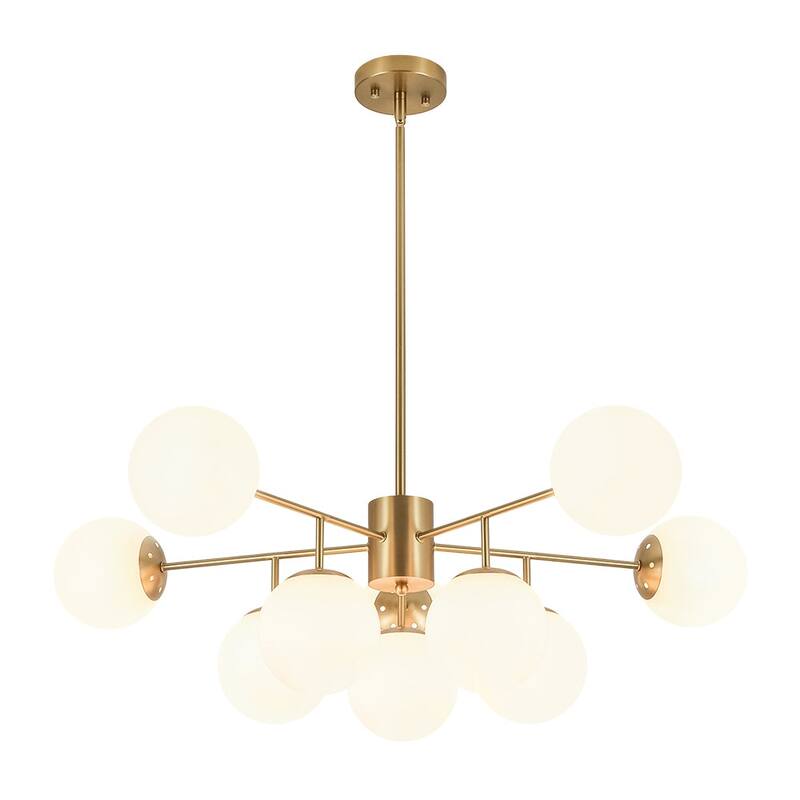 Mid-century 10-Light Sputnik Living Room Frosted Glass Orb Chandelier - 38.0 in