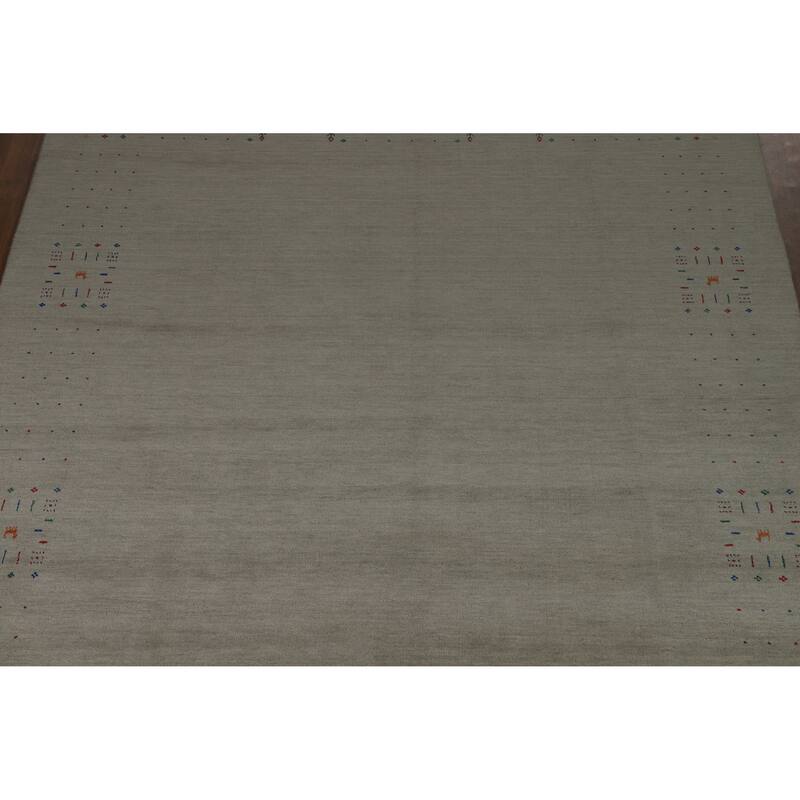 Hand Knotted Oriental 100% Wool Carpet Tribal Animal Pictorial Greys & Charcoal Gabbeh Area Rug - 9' 11'' X 8' 2''