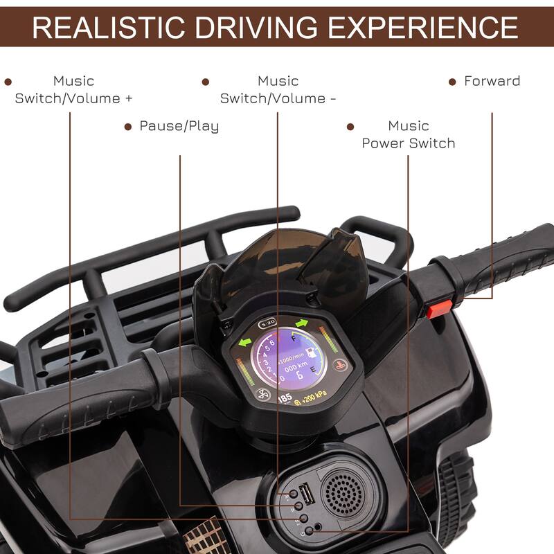 Electric Battery Powered ATV Ride On Car for Kids, 6V Motorized Quad with Music and Simple Controls, Suitable for 18-36 Months