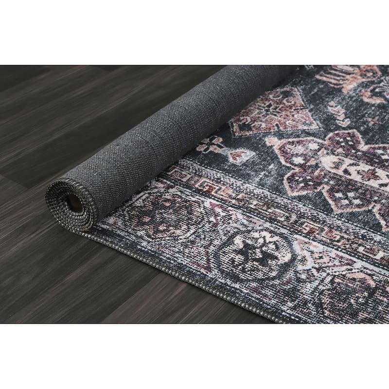 Vintage Oriental Machine Washable Non Slip Area Rugs for Living Room Bedroom Kitchen