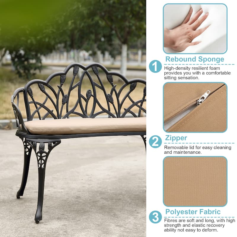 Aluminum 2-Person Classic Outdoor Tulip Garden Bench for Park and Yard