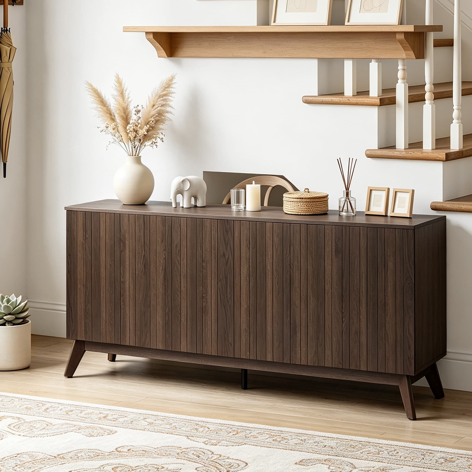 67"W Modern Solid Wood TV Stand with Compartmentalized Storage - n/a