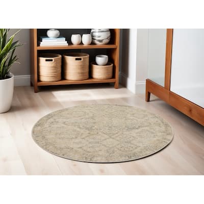 HomeRootsGeometric Transitional Round Area Rug - 63' X '63' X '0.5